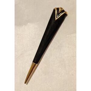 Vintage MONET Women's Large Art Deco Gold Tone & Black Enamel Brooch Pin 3 5/8"